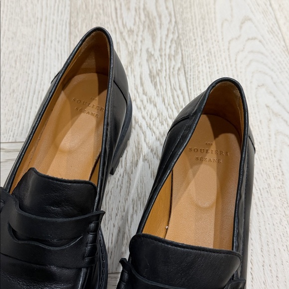 Sezane Black Leather Andrea Loafers - Picture 2 of 4